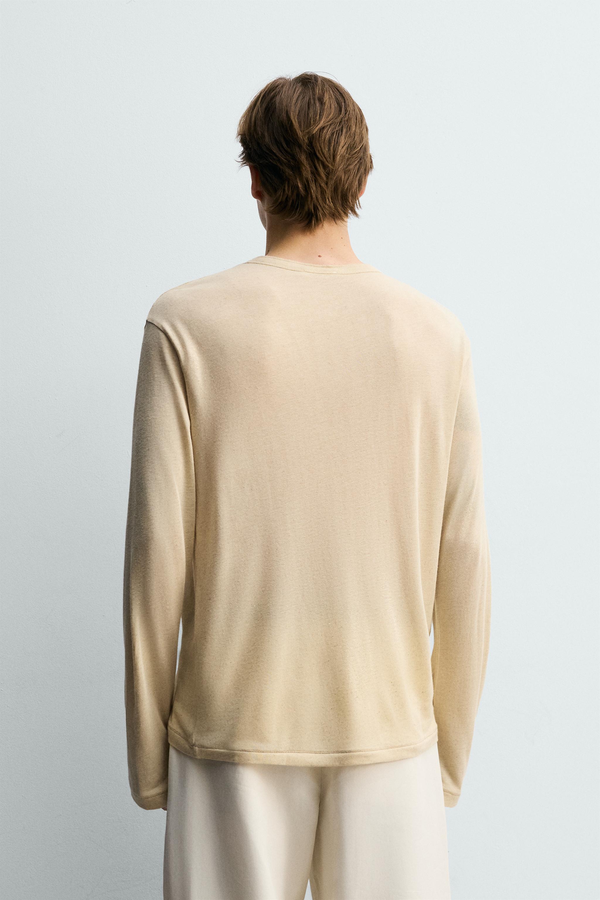 VISCOSE LINEN BLEND HENLEY T-SHIRT