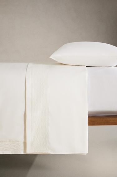 SATEEN FLAT SHEET WITH CROCHET BORDER - Oyster-white by Zara - Image 2