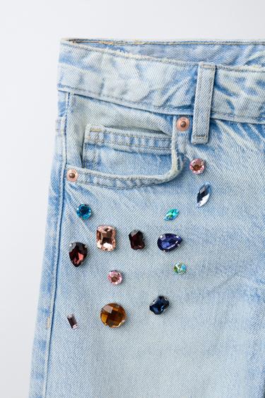 WIDE-LEG BEADED JEANS - Light blue by Zara - Image 3