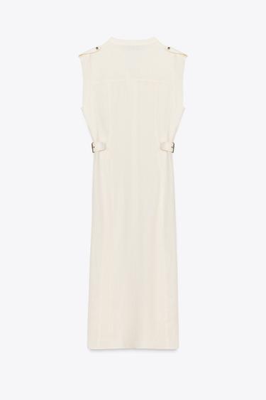 MIDI DRESS WITH BELT LOOPS IN A LINEN BLEND - Ecru by Zara - Image 6
