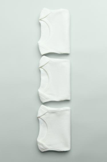 3-PACK OF RIBBED SLEEVELESS BODYSUITS - Oyster-white by Zara