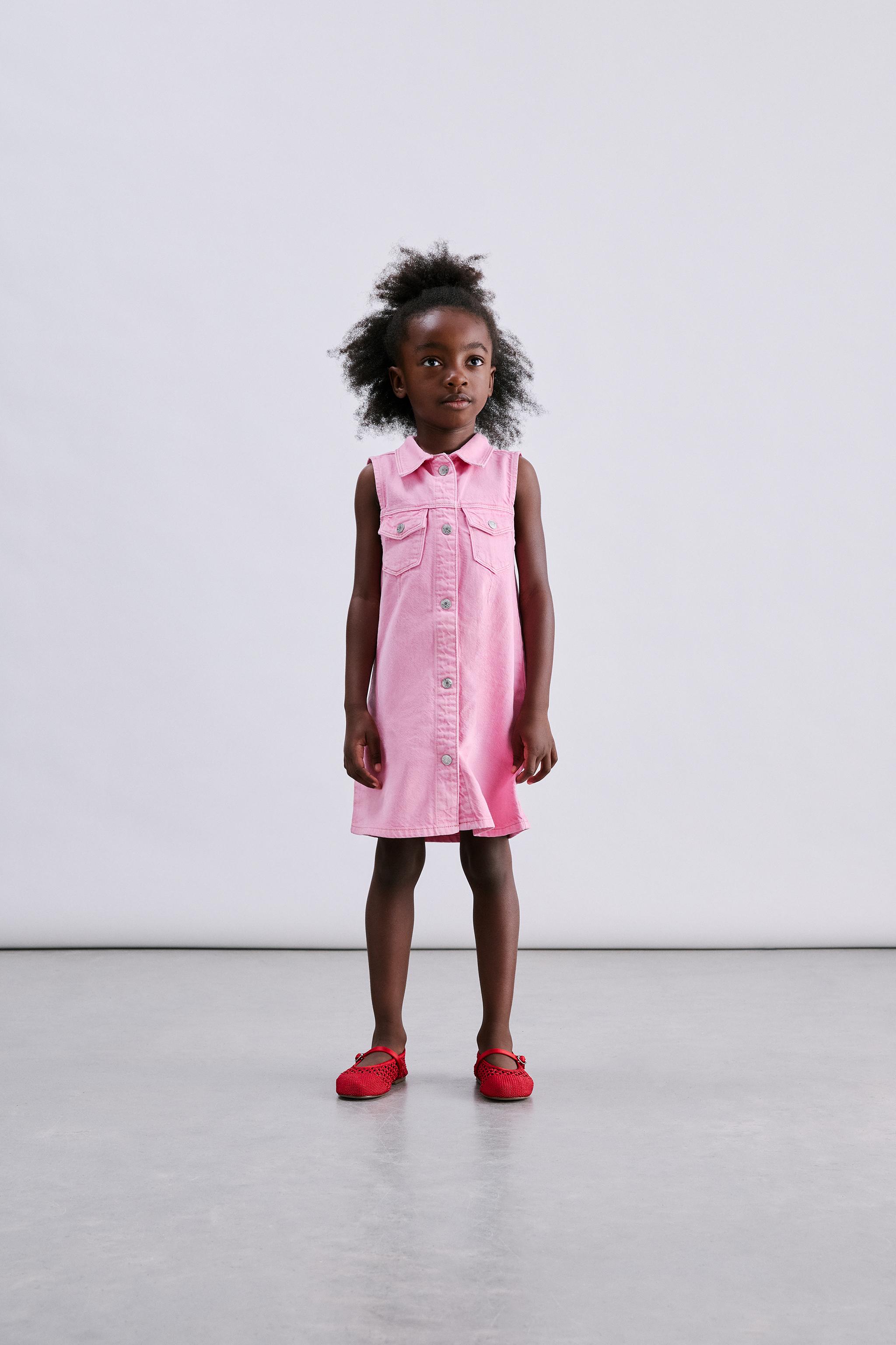 SKATER DENIM DRESS — Pink