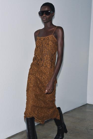 ZW COLLECTION LIMITED EDITION LACE MIDI SKIRT - Mustard by Zara - Image 1