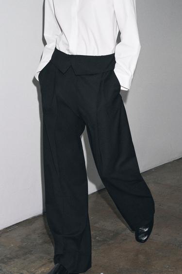 PANTALÓN CINTURA VUELTA CON LANA ZW COLLECTION - Negro de Zara