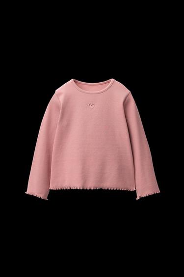 RIB-T-SHIRT MED HJERTE - tegl fra Zara - Billede 0