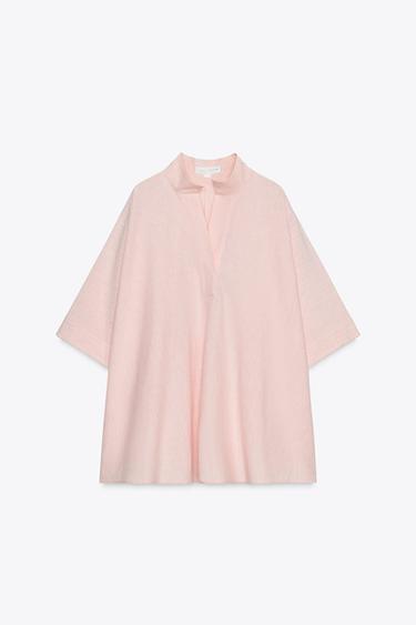 ZW COLLECTION STRIPED OVERSIZE CAPE SHIRT - Pink by Zara - Image 5