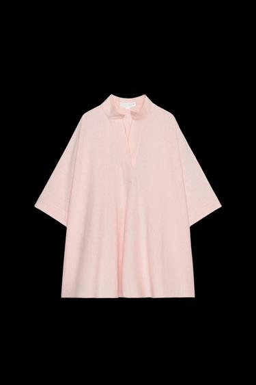ZW COLLECTION STRIPED OVERSIZE CAPE SHIRT - Pink by Zara - Image 0