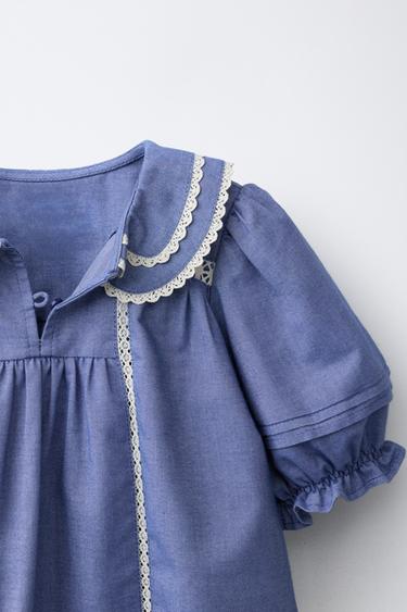 BLOUSE DENTELLE CONTRASTÉE - Bleu / Bleu marine de Zara - Image 2