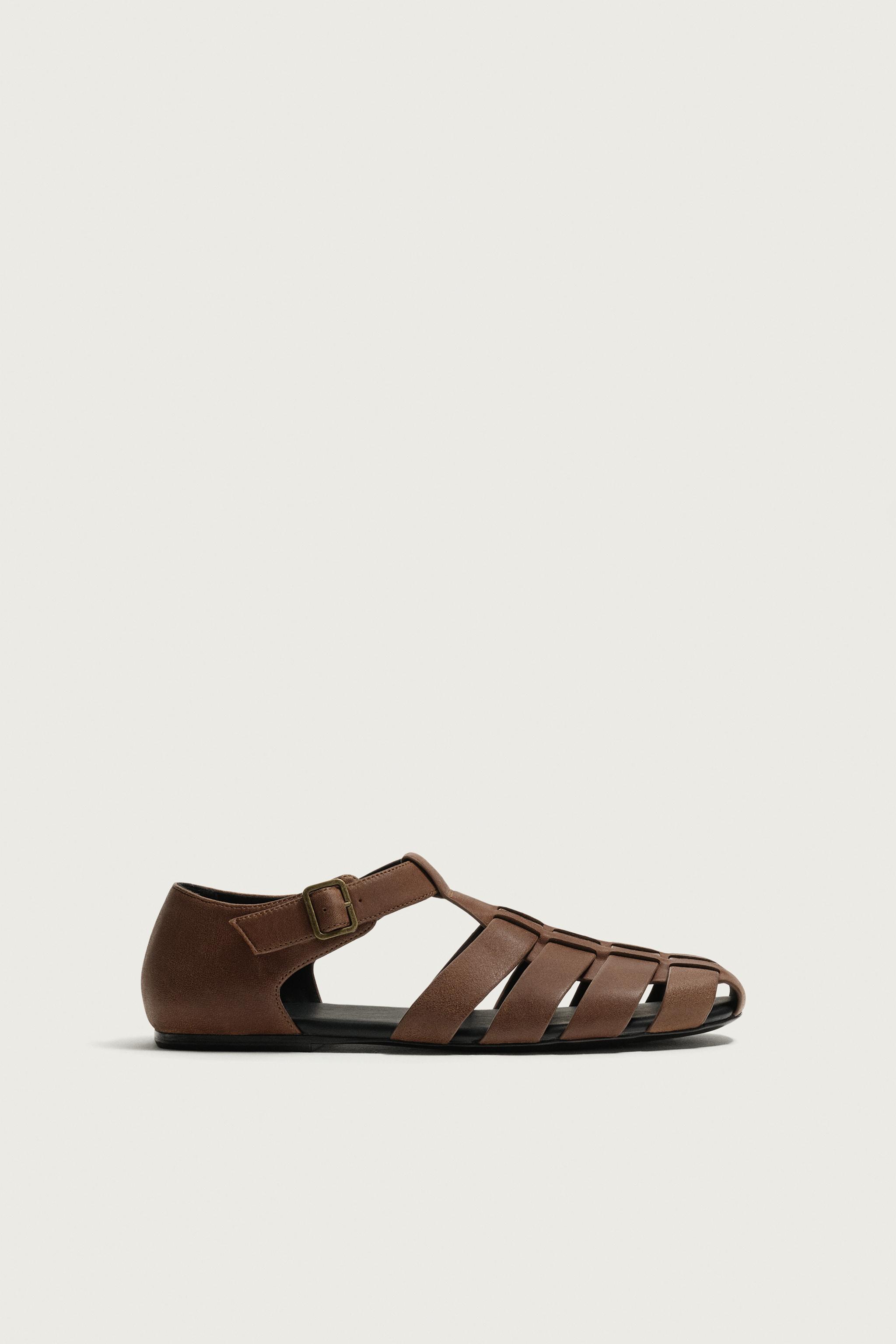 LEATHER FISHERMAN SANDALS — Brown