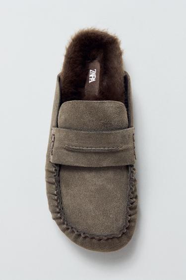 LEATHER SLINGBACK CLOGS - Khaki Green by Zara