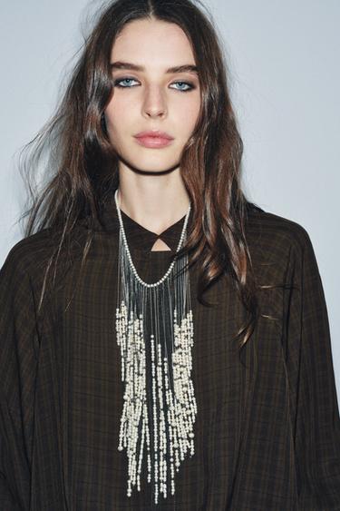 Zara WATERFALL PEARL NECKLACE - 109 - Image 0