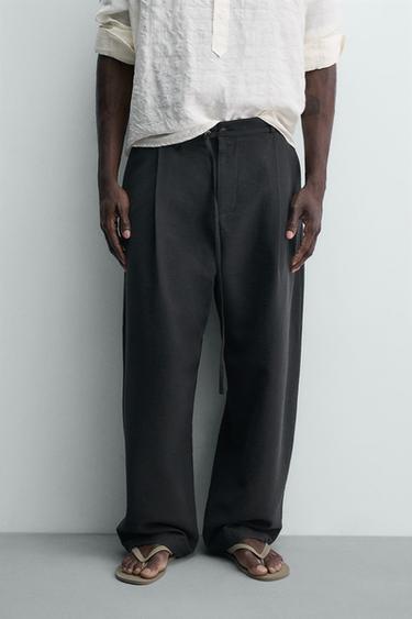 BALLOON FIT TROUSERS WITH PLEATS AND BELT - Black by Zara - Image 1
