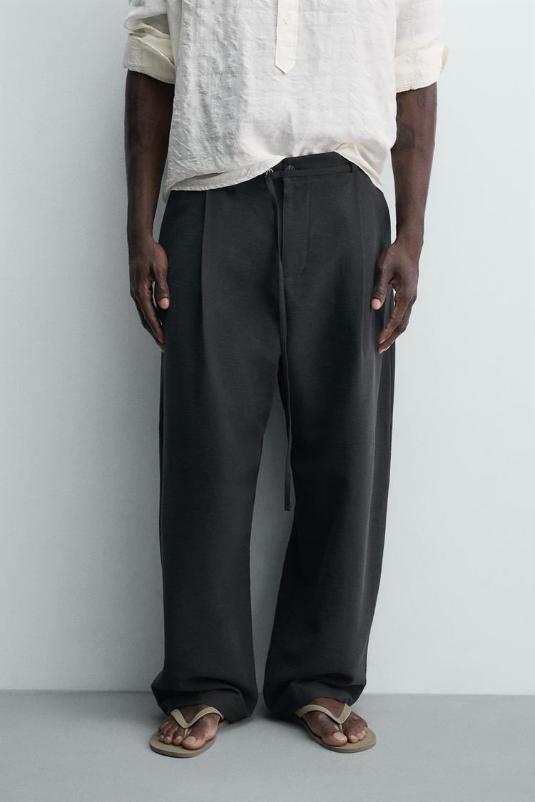 ZARA BALLOON FIT TROUSERS WITH PLEATS AND BELT