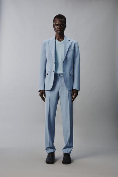 COMFORT TEXTURED SUIT TROUSERS - Sky blue by Zara