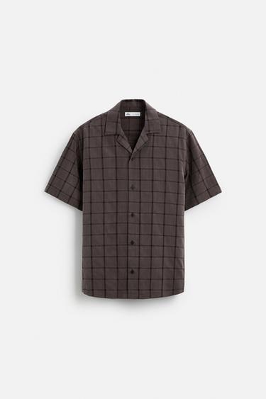 CHEMISE AVEC STRUCTURE À CARREAUX - Marron de Zara - Image 5
