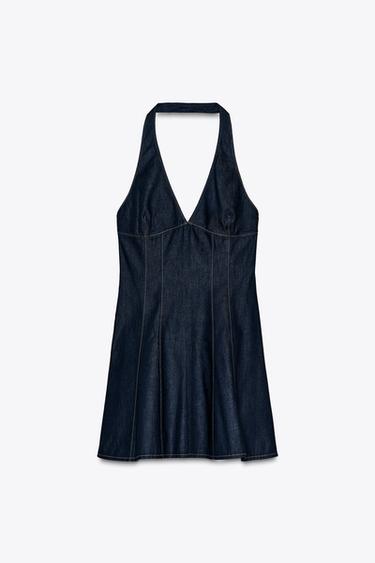 DENIM HALTER DRESS - Blu indiane e errët nga Zara