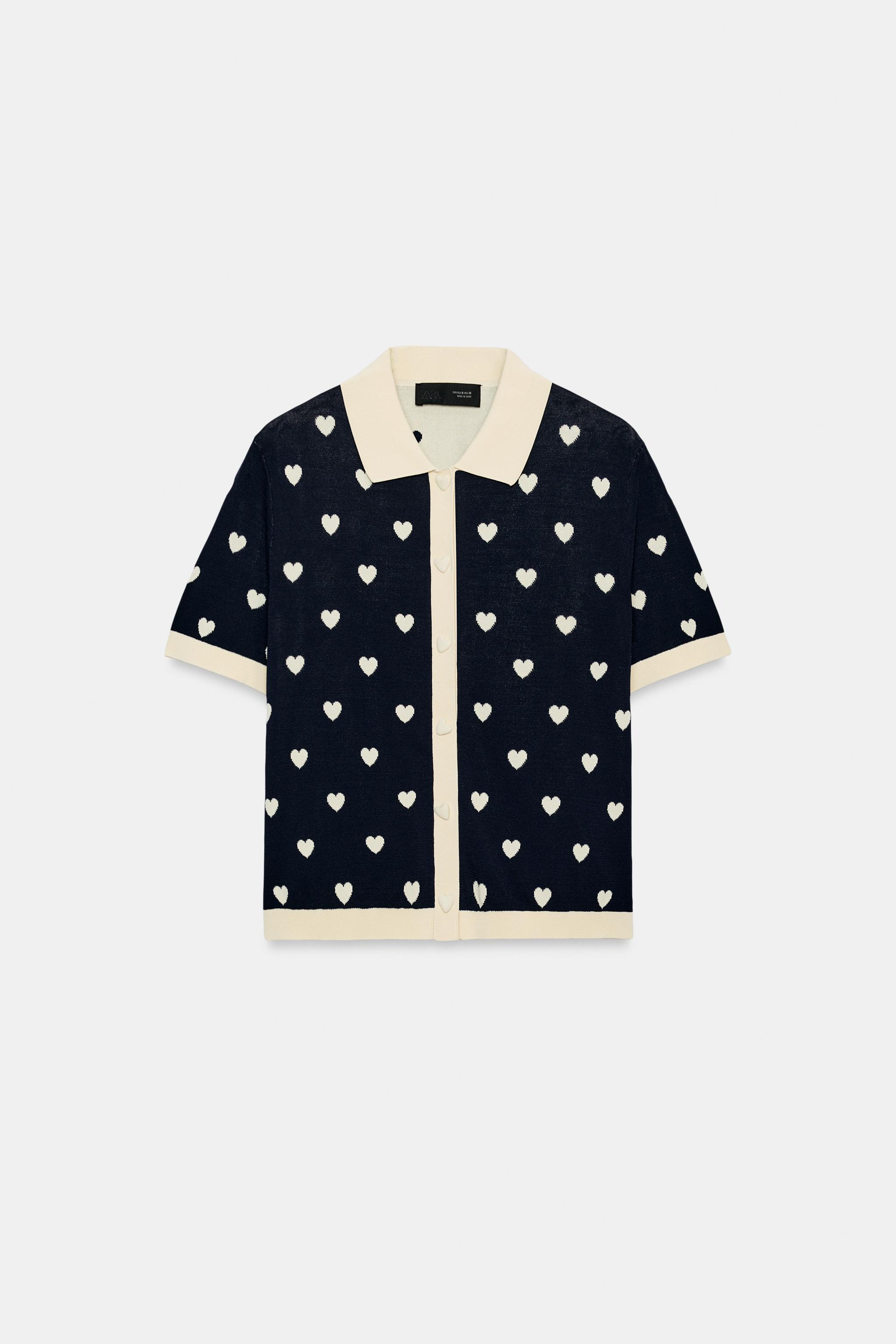 SHORT SLEEVE HEART CARDIGAN - Navy blue | ZARA United States
