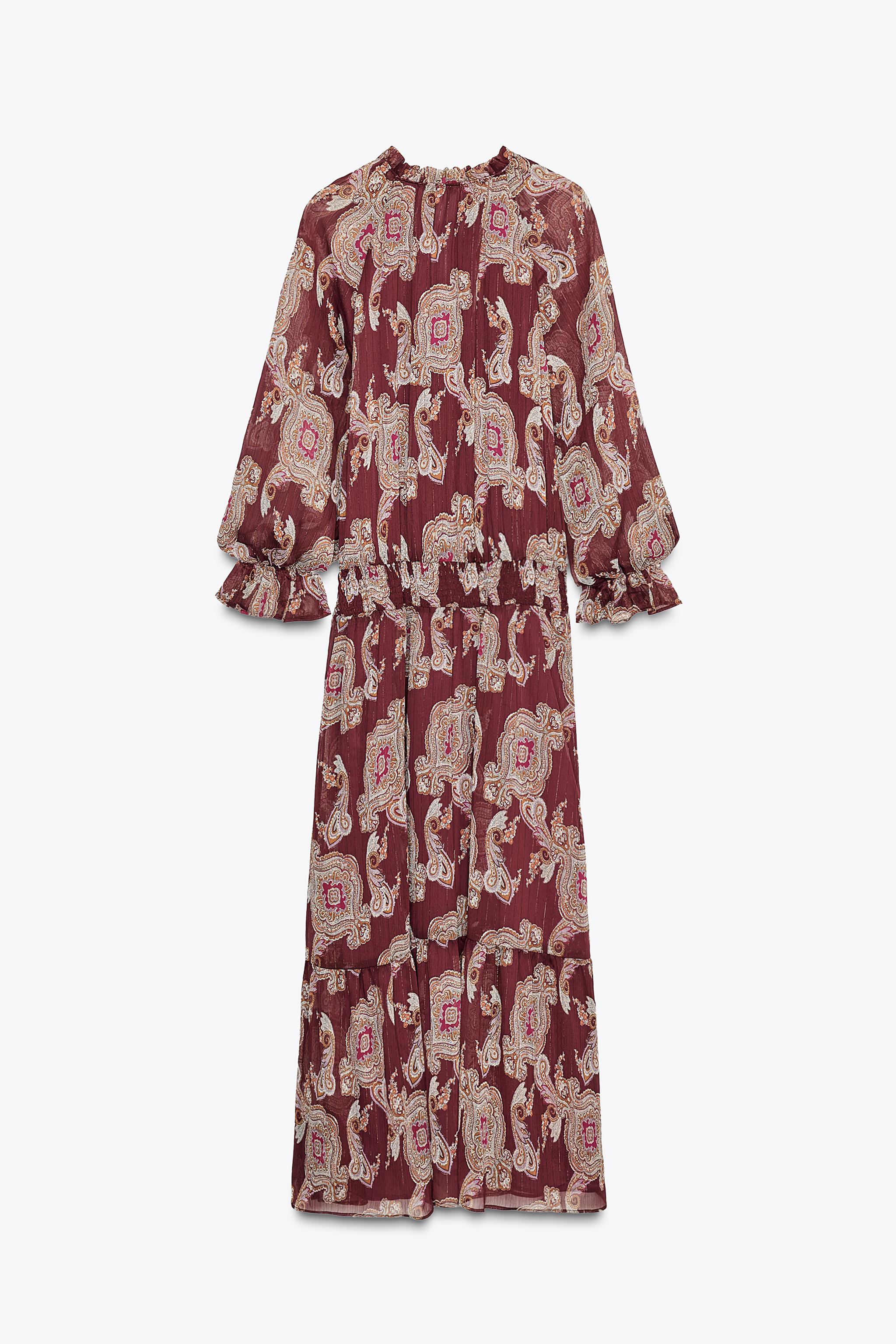 メタリック糸プリントロングワンピース - マルチカラ― | ZARA