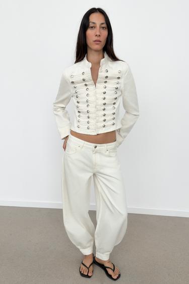 TRF FITTED DENIM JACKET WITH BUTTONS - Oyster-white by Zara