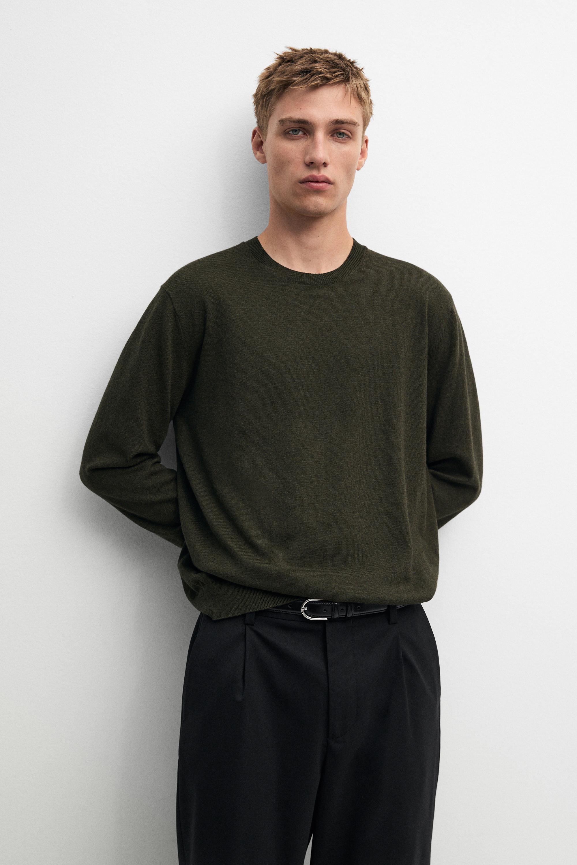 Cotton blend knit sweater — BOTTLE GREEN