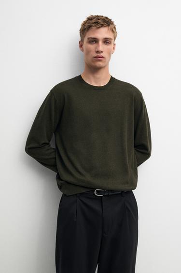 Zara Cotton blend knit sweater - BOTTLE GREEN