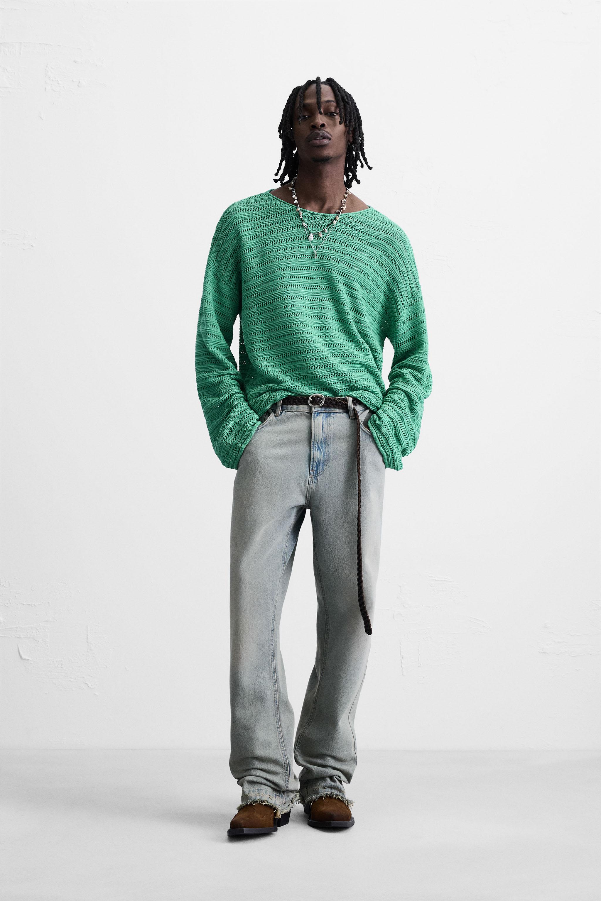 OPEN KNIT TEXTURED SWEATER - Turquoise | ZARA United States