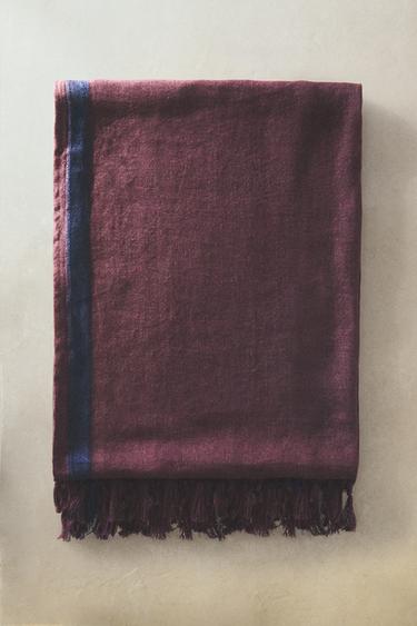 STRIPED LINEN WRAP BEACH TOWEL WITH FRINGING - Burgundy by Zara - Image 5