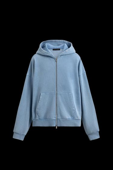 Zara WASHED HOODED ZIP SWEATSHIRT - Light blue - Image 0