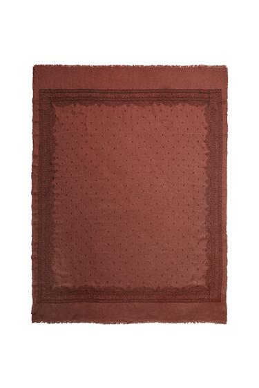 EMBROIDERED LINEN AND COTTON BLANKET - Dark pink by Zara
