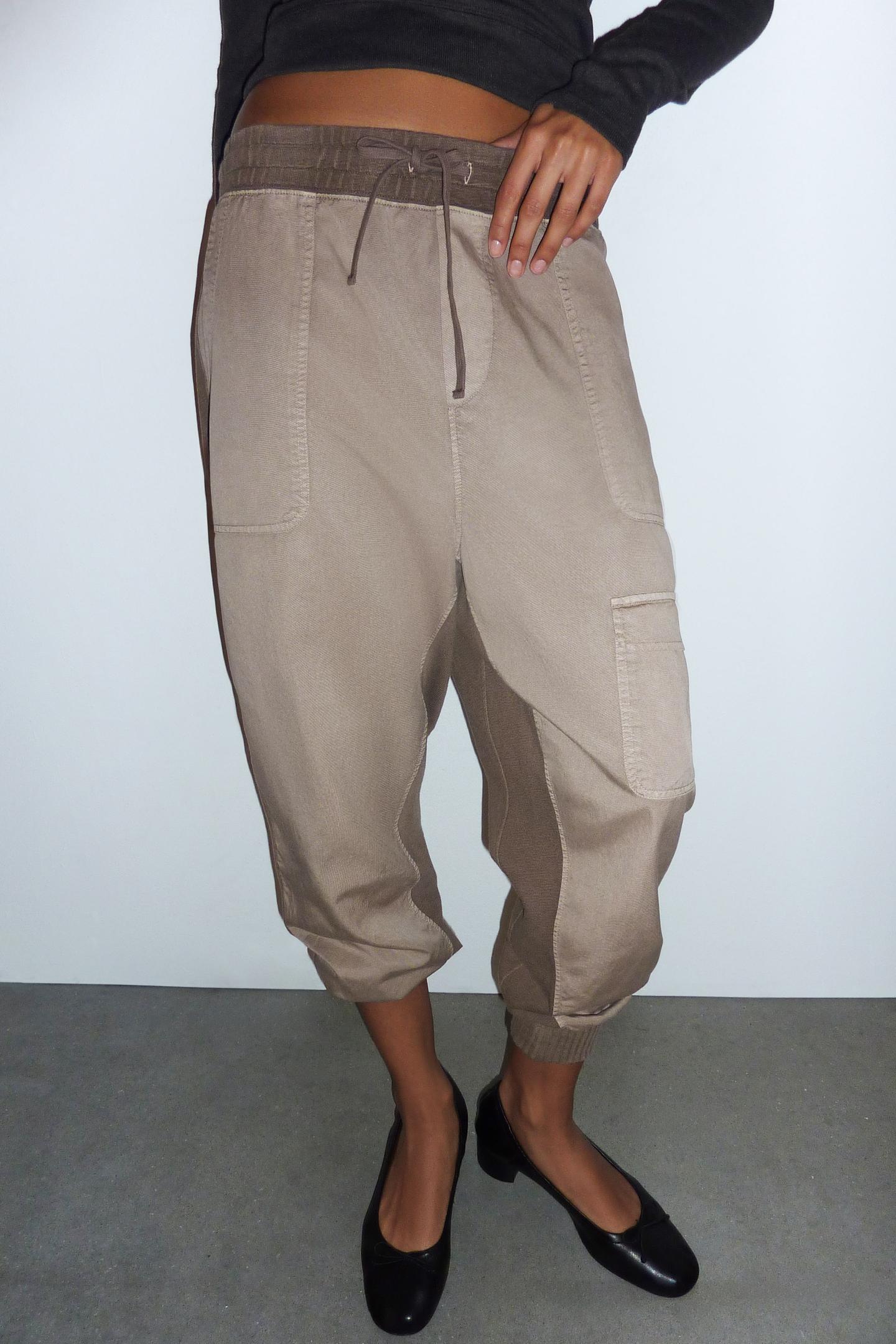 Женские брюки Zara Combined Cargo Jogger, цвет: Коричневый / Серо-коричневый — фото 5
