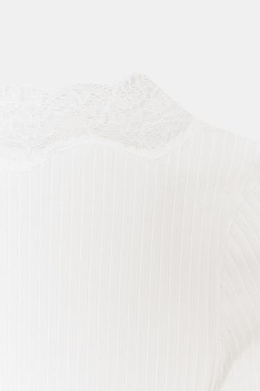 RIBBED LACE T-SHIRT - White by Zara - Image 5