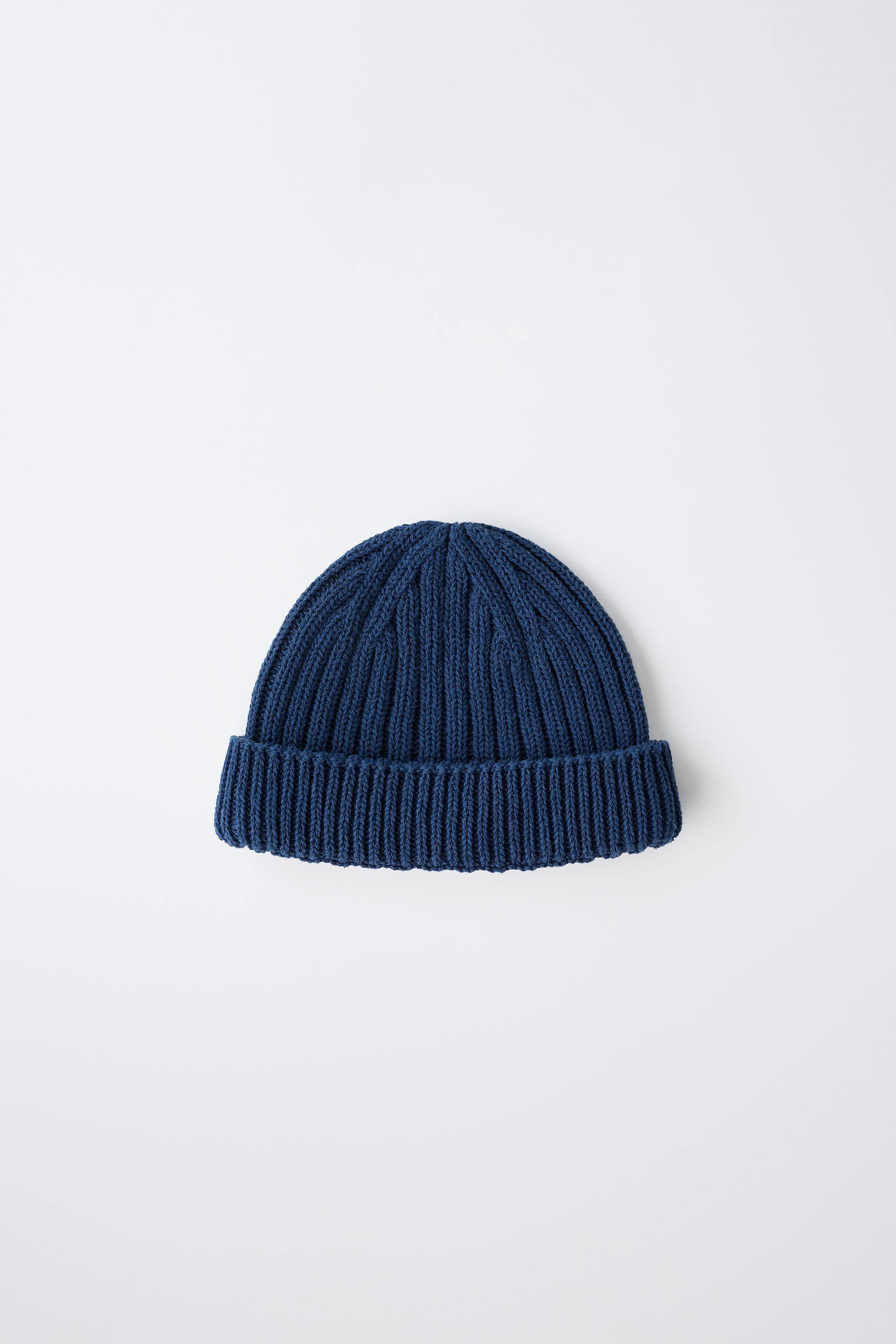PLAIN KNIT HAT — Navy blue