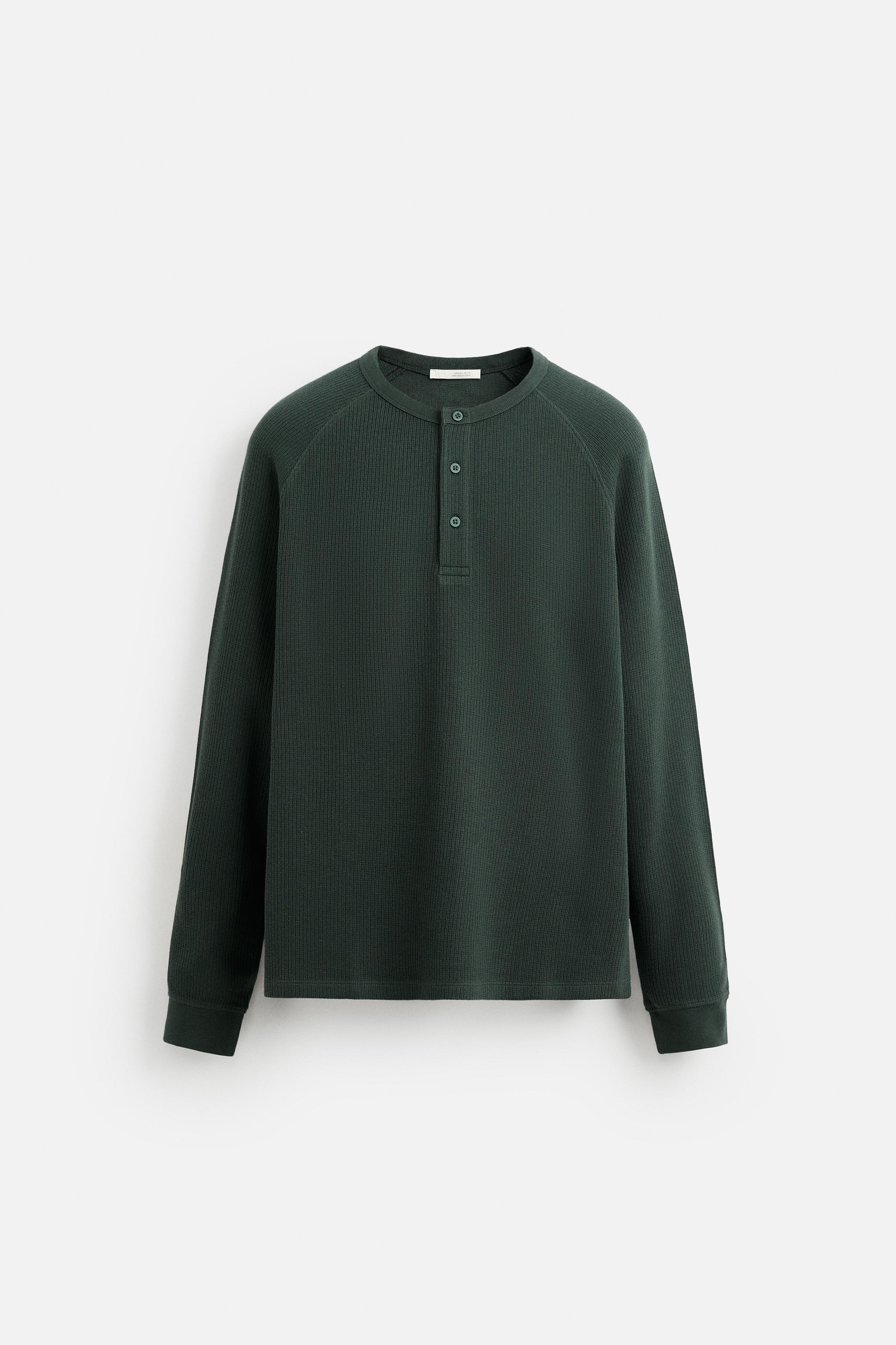 T-SHIRT WITH BUTTONED NECK - Dark green | ZARA Australia