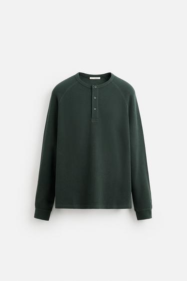 Zara HENLEY T-SHIRT - Dark green - Image 0