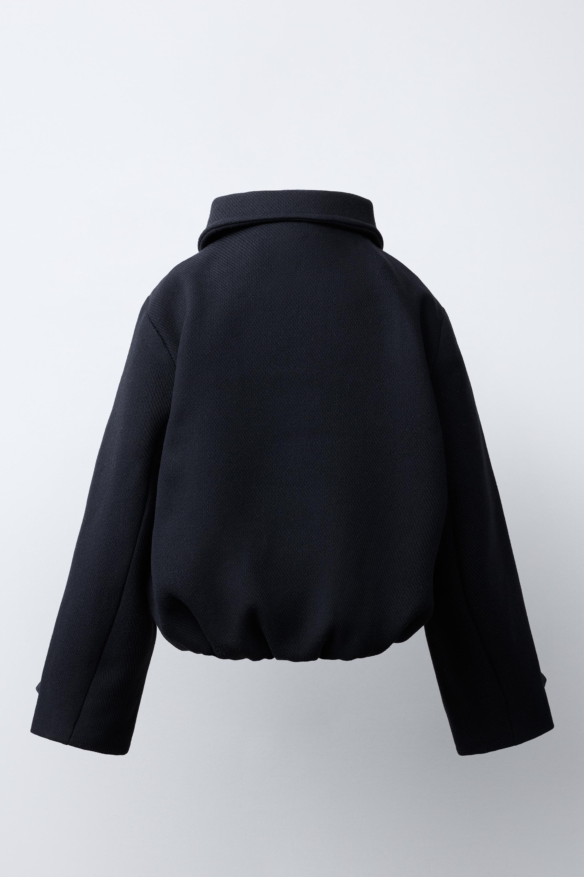 クロップド丈ウール混コート - ネイビーブルー | ZARA Japan / 日本