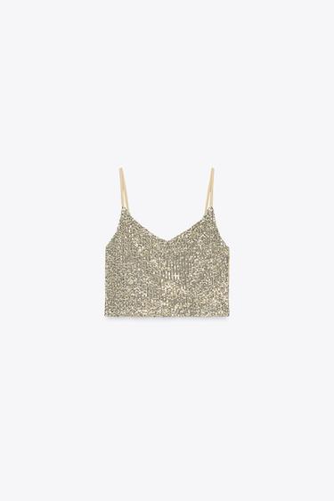 TOP CROP LENTEJUELAS - Negro de Zara