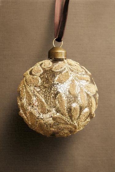 GLITTERY FLORAL BAUBLE CHRISTMAS TREE DECORATION - Golden by Zara - Image 4