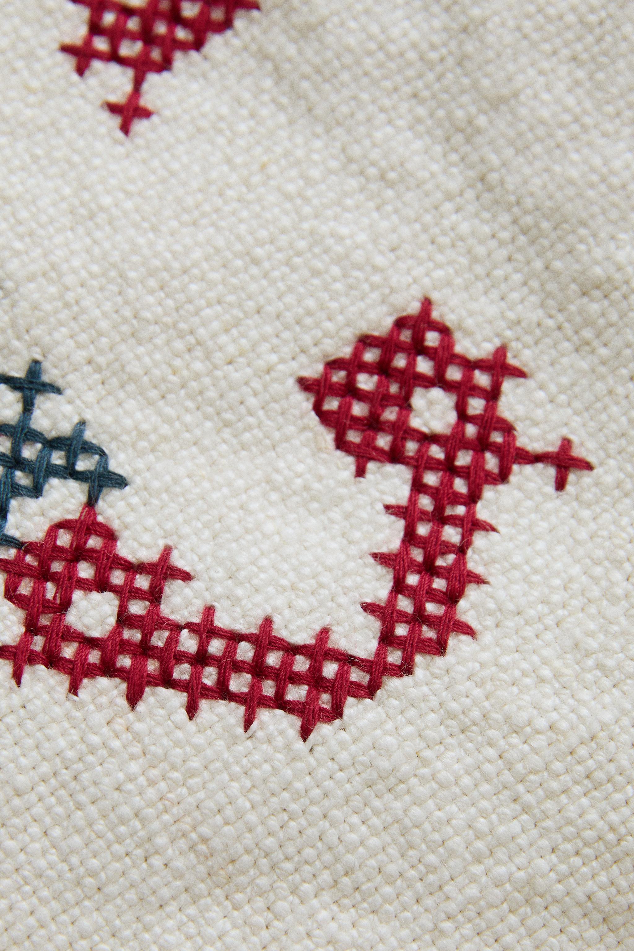 LETTER C EMBROIDERED LINEN CUSHION — Ecru