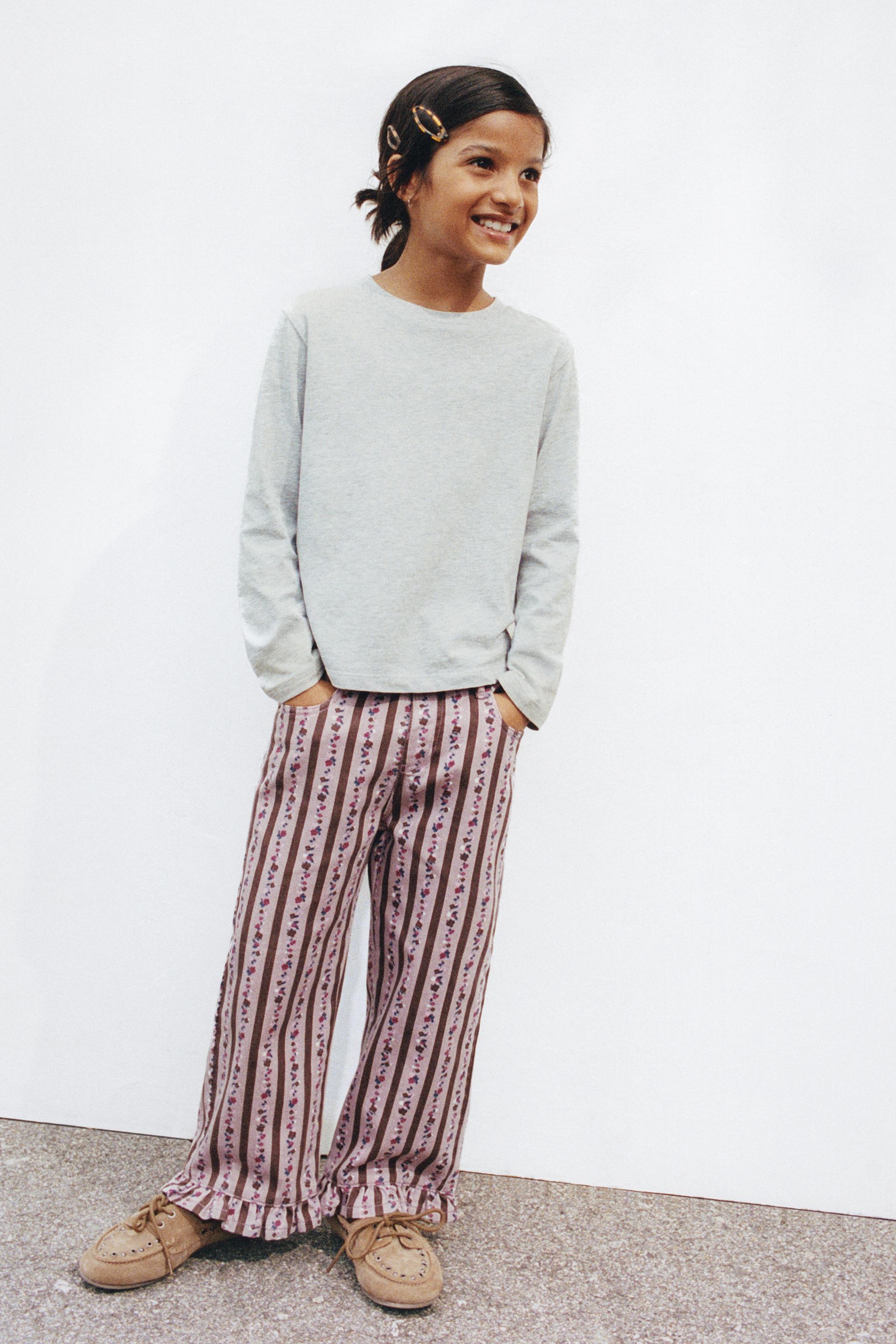 STRIPED AND FLORAL TWILL STRAIGHT PANTS