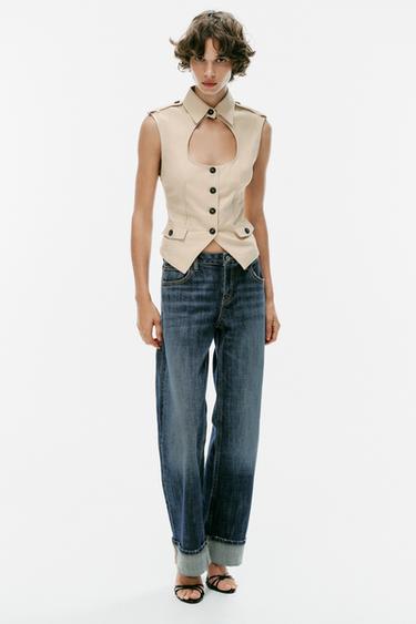 TOP GABARDINA ABERTURA - Beige de Zara