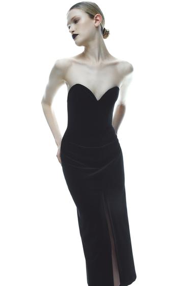 Zara VELVET MIDI DRESS ZW COLLECTION - Black