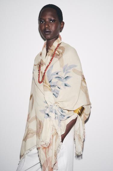 FOULARD COTON IMPRIMÉ PIVOINES - Sable de Zara - Image 1