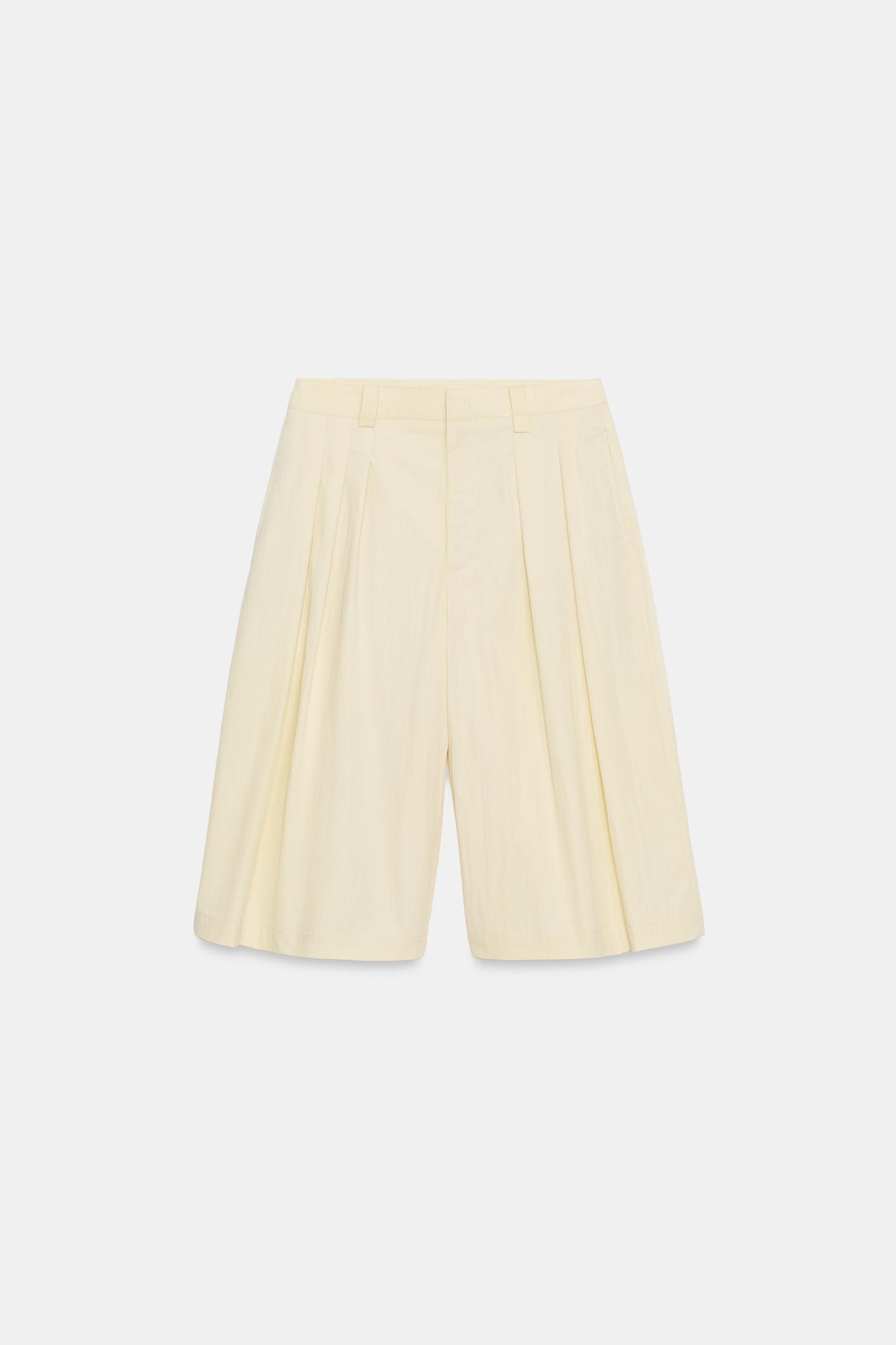 Женские шорты Zara ZW Collection Pleated Bermuda, цвет: Песочный — фото 5