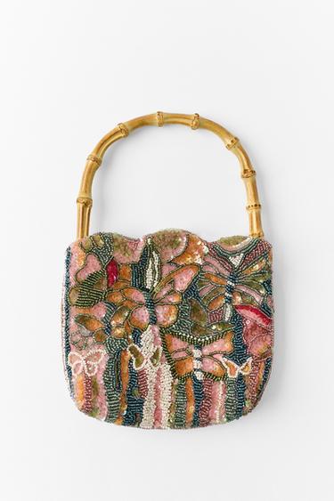 Zara COMBINED BEADED MINI BAG - Sand