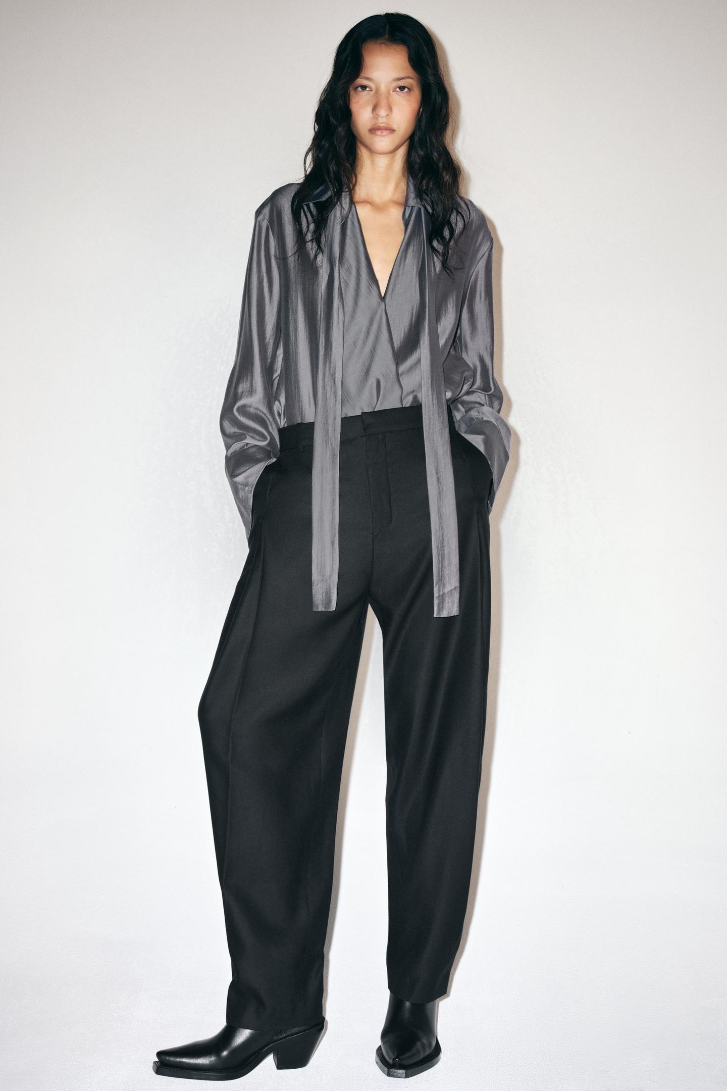 Женские брюки Zara ZW Collection Wide-Leg, цвет: Чёрный — фото 1