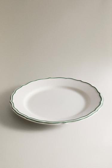 ASSIETTE À DESSERT EN FAÏENCE FILET CONTRASTANT - Blanc / Vert de Zara - Image 1