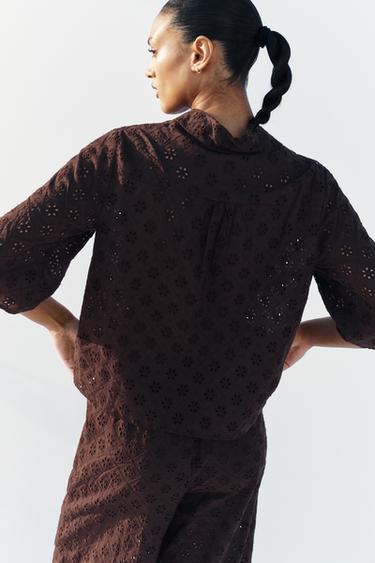 SHIRT WITH CUTWORK EMBROIDERY - Brown by Zara - Image 1