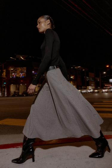 CHECKED MIDI SKIRT WITH BELT - Ecru / Blue by Zara - Image 2