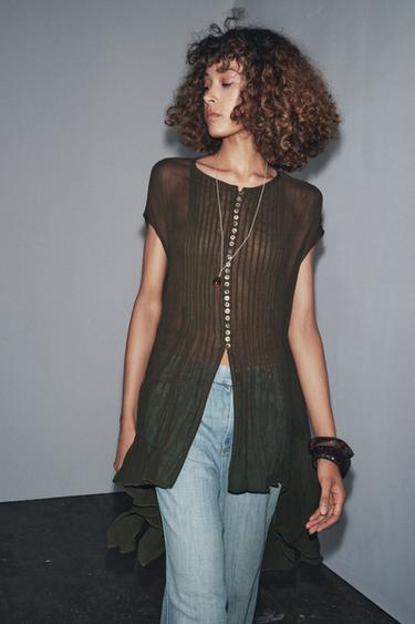 قميص موسلين ZW COLLECTION - كاكي الخاص بـ Zara