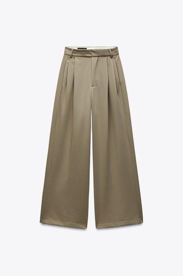 TROUSERS WITH DOUBLE PLEAT - Dark beige by Zara